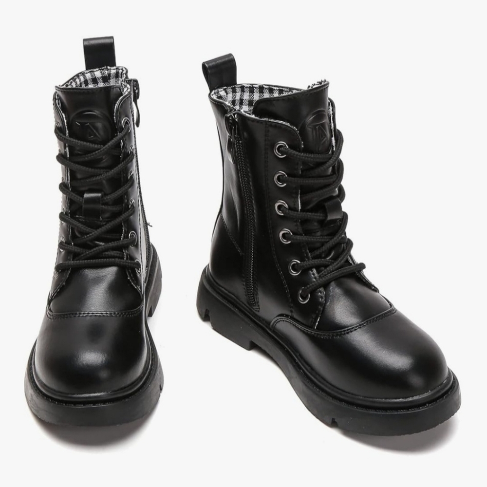 Black Waterproof Lace-Up Combat Boots